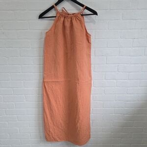 Pure Navy Linen Halter Dress